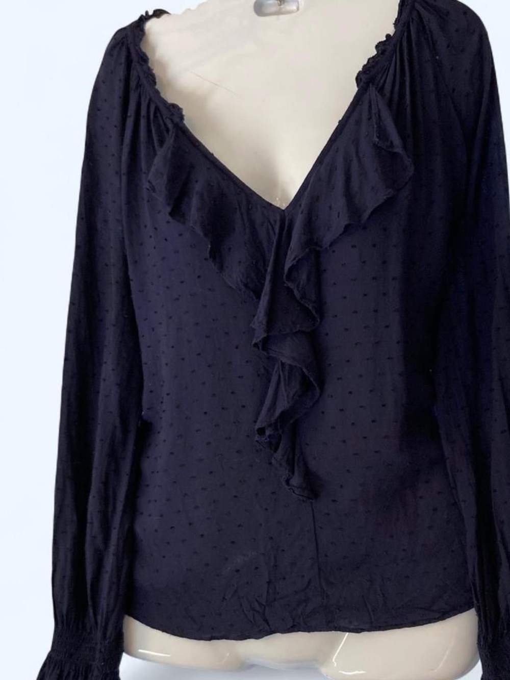 Women's Navy Ruffle V-Neck Long Sleeve blouse Gap M